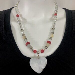 Chalcedony Heart Beaded Necklace